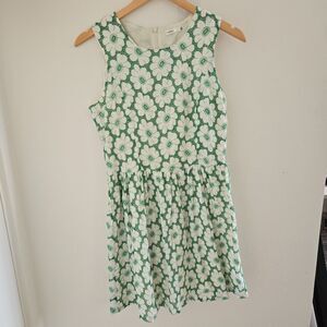 Embroidered Lace A-Line SunDress by Lavand. sz Med Green Daisy Floral Sleeveles
